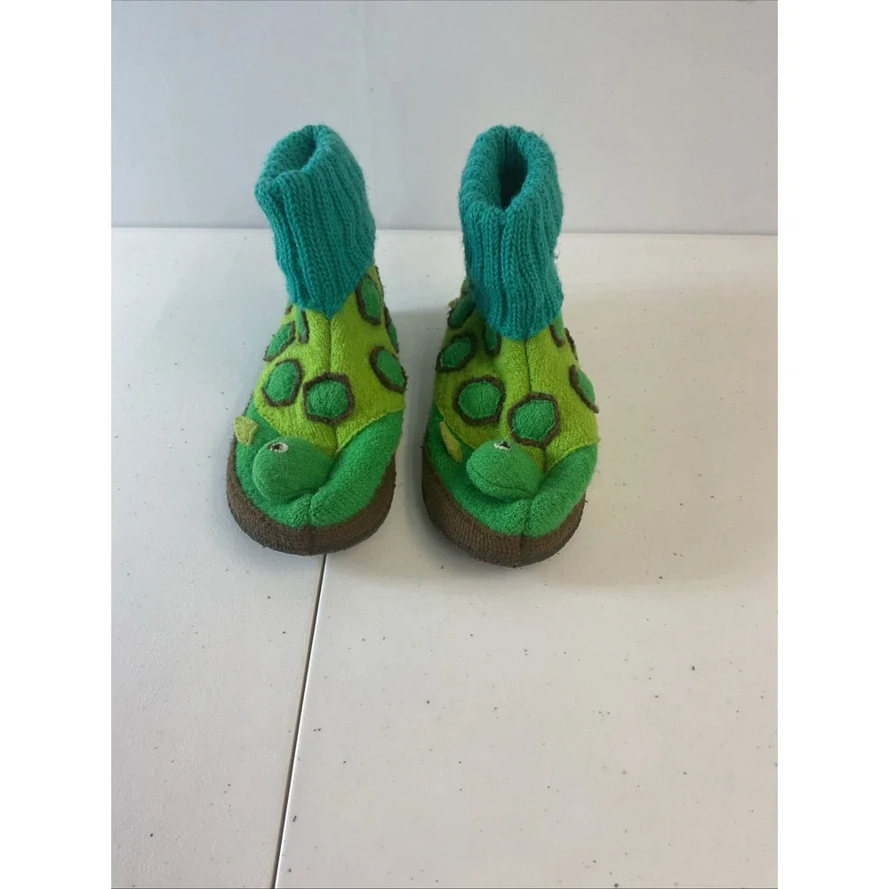 Garnet Hill 100% New Wool Booties Turtles Green Dots Nonslip Treads Kids SZ 04‎